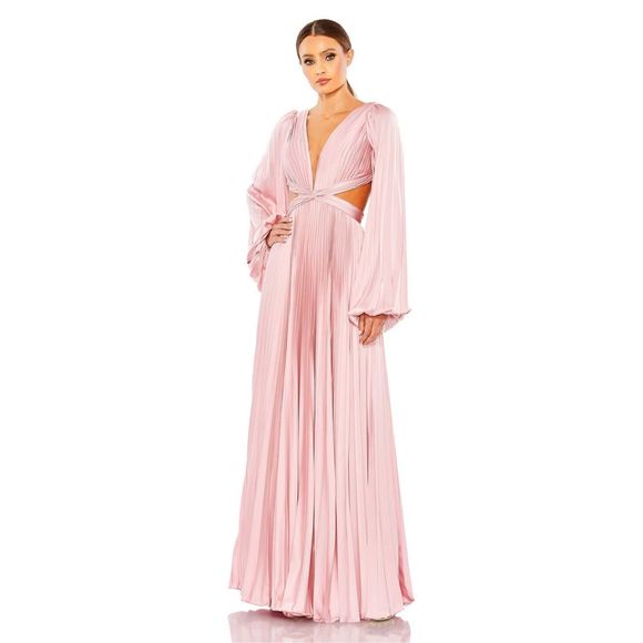 MAC DUGGAL PLEATED LONG SLEEVE CUT OUT GOWN - Picture 1 of 10